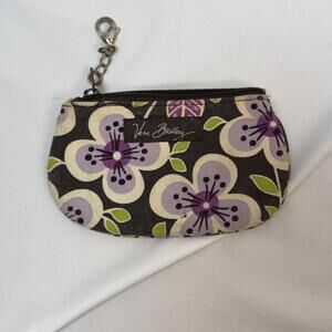 Vera Bradley Zip ID Credit Card Case Wallet Floral Coin Change Purple Punch